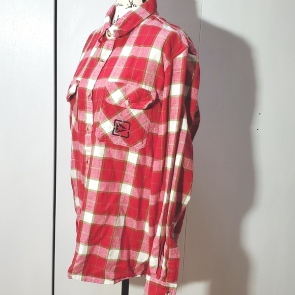 Atmosphere- Mens Red & White Flannel Shirt Button down Chest pockets Sz.Large - Picture 2 of 6
